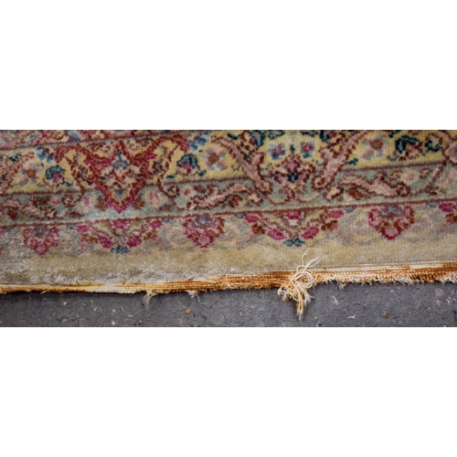 2612 - A LARGE MID CENTURY CONTINENTAL YELLOW GROUND CARPET. 367 cm x 262 cm.