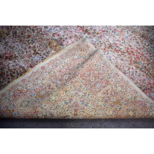 2612 - A LARGE MID CENTURY CONTINENTAL YELLOW GROUND CARPET. 367 cm x 262 cm.