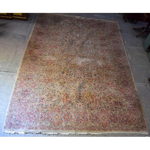 2612 - A LARGE MID CENTURY CONTINENTAL YELLOW GROUND CARPET. 367 cm x 262 cm.