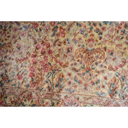 2612 - A LARGE MID CENTURY CONTINENTAL YELLOW GROUND CARPET. 367 cm x 262 cm.
