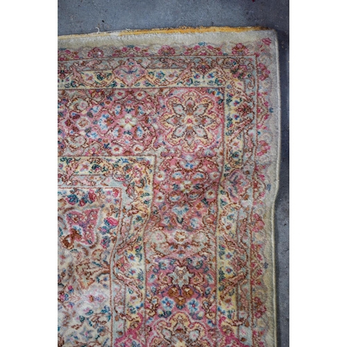 2612 - A LARGE MID CENTURY CONTINENTAL YELLOW GROUND CARPET. 367 cm x 262 cm.