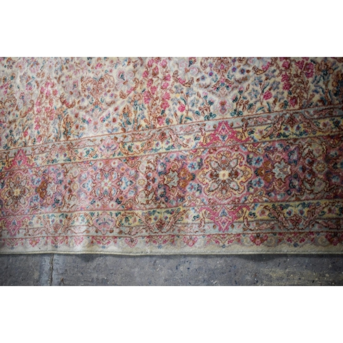 2612 - A LARGE MID CENTURY CONTINENTAL YELLOW GROUND CARPET. 367 cm x 262 cm.