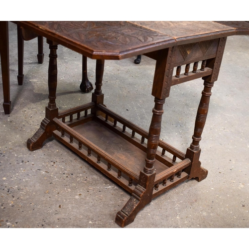 2614 - AN ARTS AND CRAFTS FOLDING TABLE together with a card table & stool. (3)