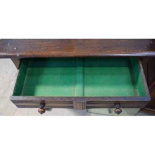 2617 - AN ERCOL CANTEEN together with a similar cupboard & a dressing table mirror. (3)