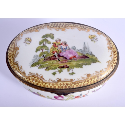 12 - A 19TH CENTURY GERMAN HOSCHT PORCELAIN ENAMELLED BOX painted with figures within landscapes. 10 cm x... 