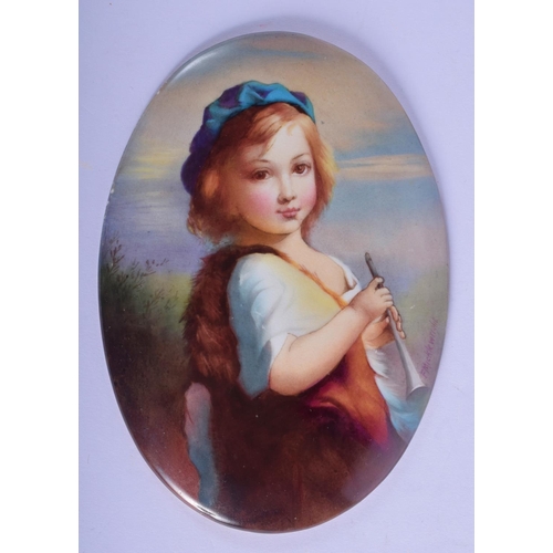 122 - Early 20th c. Paragon porcelain plaque painted with Evening signed F. Micklewright no. 651.  16cm ... 