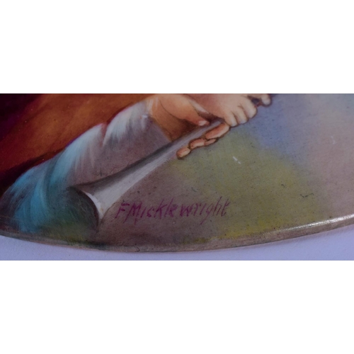 122 - Early 20th c. Paragon porcelain plaque painted with Evening signed F. Micklewright no. 651.  16cm ... 