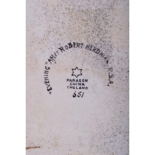 122 - Early 20th c. Paragon porcelain plaque painted with Evening signed F. Micklewright no. 651.  16cm ... 