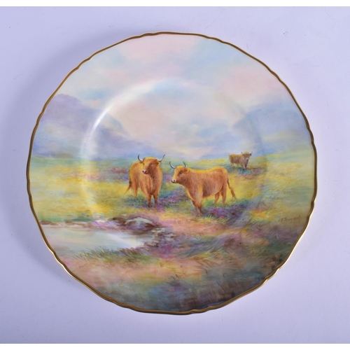125 - Royal Worcester fine large plate or charger fully hand painted with Highland cattle in a mountainous... 
