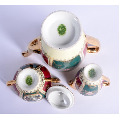 13 - A VINTAGE J K CARLSBAD BAVARIA PORCELAIN VIENNA STYLE TEASET decorated with Napoleonic scenes. Large... 