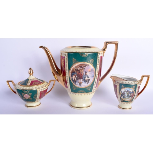 13 - A VINTAGE J K CARLSBAD BAVARIA PORCELAIN VIENNA STYLE TEASET decorated with Napoleonic scenes. Large... 