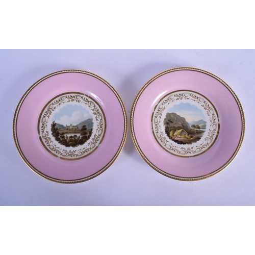 130 - Flight Barr and Barr plate painted with Tintern Abbey, Monmouthshire, titled, under a pink border an... 