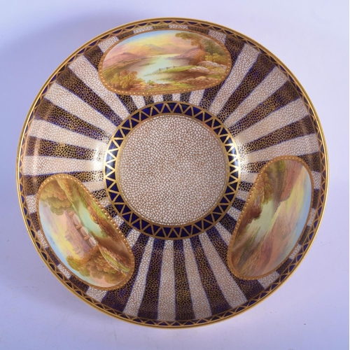 134 - Early 20th c. Aynsley fine bowl with three interior landscape panels and three exterior panels paint... 