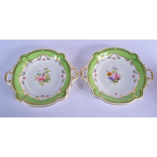 136 - Royal Crown Derby fine pair of two handled dishes by Albert Gregory, signed having a gilt lime green... 