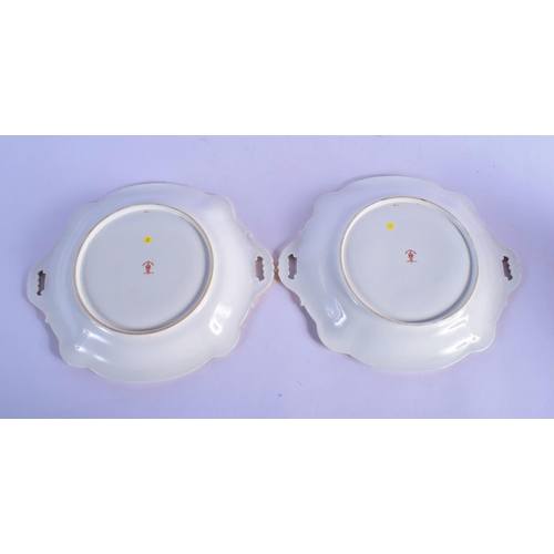 136 - Royal Crown Derby fine pair of two handled dishes by Albert Gregory, signed having a gilt lime green... 