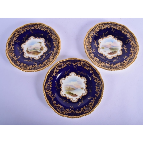 137 - Coalport set of three landscape plates one painted by P. Simpson with a scene nr. Dover and a pair p... 