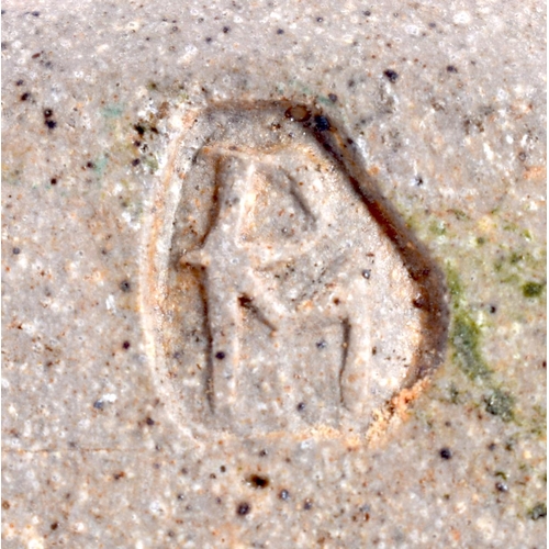 14 - AN UNUSUAL STUDIO POTTERY STONEWARE BOWL unusually modelled with an overlaid amphora. 21 cm x 27 cm.