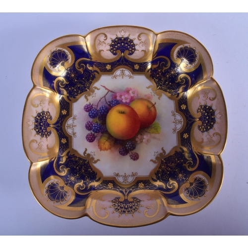 140 - Royal Worcester dish painted with fruit under a cobalt blue and gilt ground by A. Shuck signed, date... 
