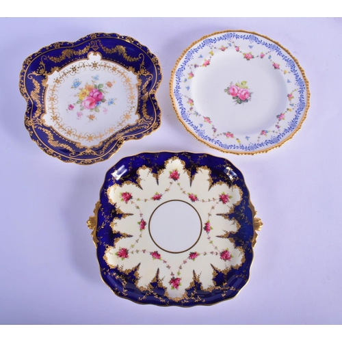 141 - Royal Crown Derby blue ground dish painted with flowers date code 1901, a Royal Crown Derby loded ha... 