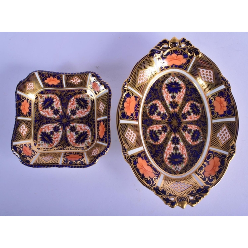 146 - Royal Crown Derby acorn handled oval dish painted with pattern 1128 and a similar square dish both d... 