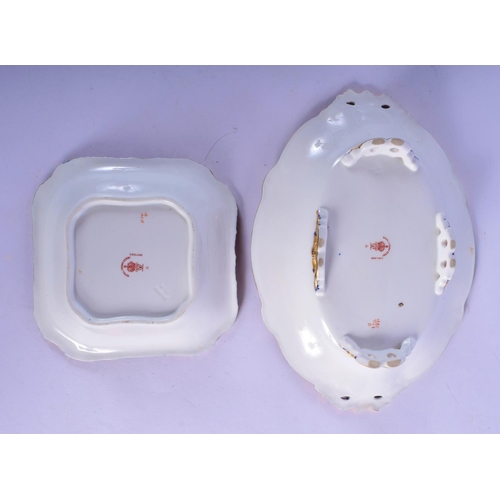 146 - Royal Crown Derby acorn handled oval dish painted with pattern 1128 and a similar square dish both d... 
