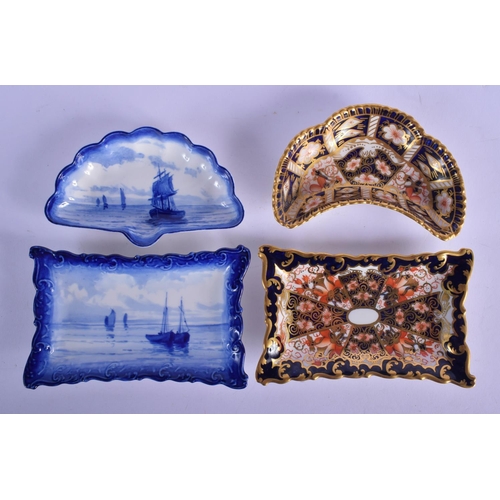 147 - Royal Crown Derby rectangular tray painted with imari pattern 2451, a similar crescent shaped tray, ... 
