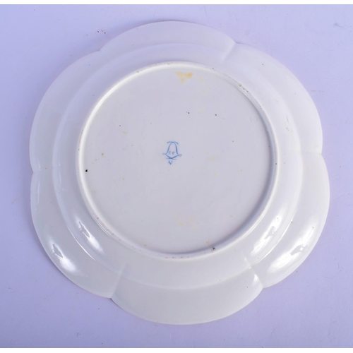 148 - 18th c. Sevres six lobed large dish painted with woman washing clothes in a river with a bridge in t... 