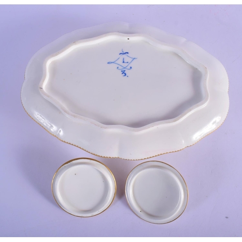 149 - 18th c. Sevres double preserve-stand and two covers (plateau a deux pots de confitures) painted with... 