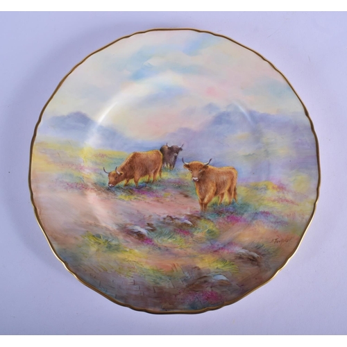153 - Royal Worcester fine large plate or charger fully hand painted with Highland cattle in a mountainous... 
