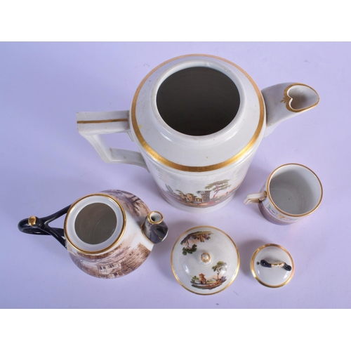 155 - A continental coffee pot and cover, probably Italian,painted with four landscapes, a French teapot a... 