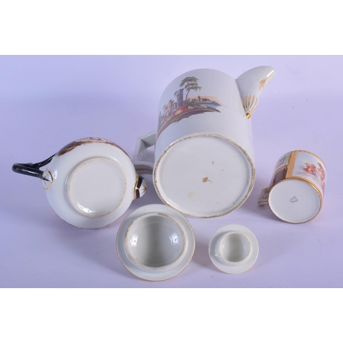 155 - A continental coffee pot and cover, probably Italian,painted with four landscapes, a French teapot a... 