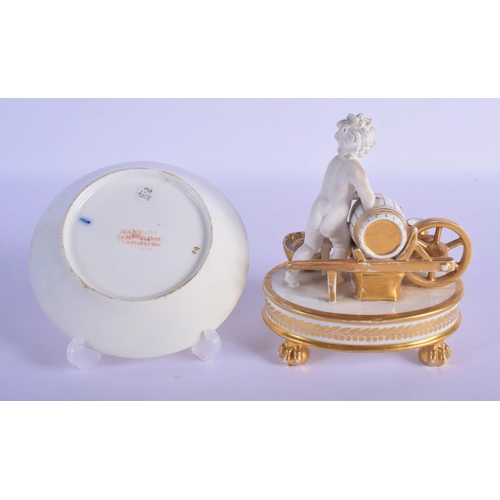 156 - Early 19th c. French inkwell modelled with naked child in basket, pushing a wheelbarrow and a 18th c... 