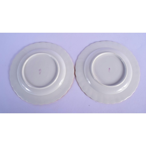 160 - Derby pair of plates painted by Wm. Billingsley with a single pink rose and forget-me-not under a sa... 