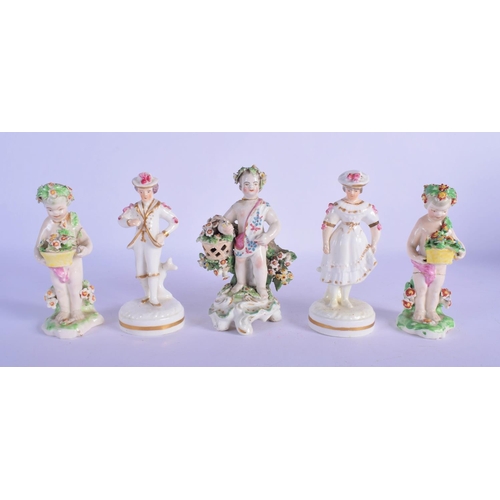 166 - 18th c. set of three children or putti figures and a pair of Staffordshire figures of a man and woma... 