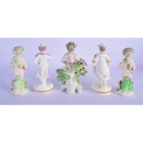 166 - 18th c. set of three children or putti figures and a pair of Staffordshire figures of a man and woma... 