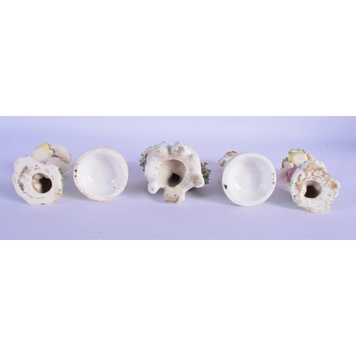 166 - 18th c. set of three children or putti figures and a pair of Staffordshire figures of a man and woma... 