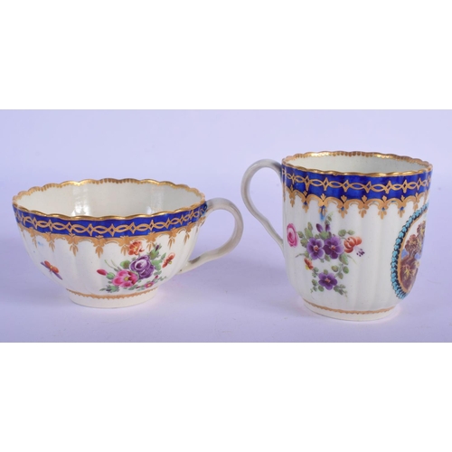 168 - Worcester trio c.1780, comprising a teacup, coffee cup and saucer, the fluted forms decorated in the... 