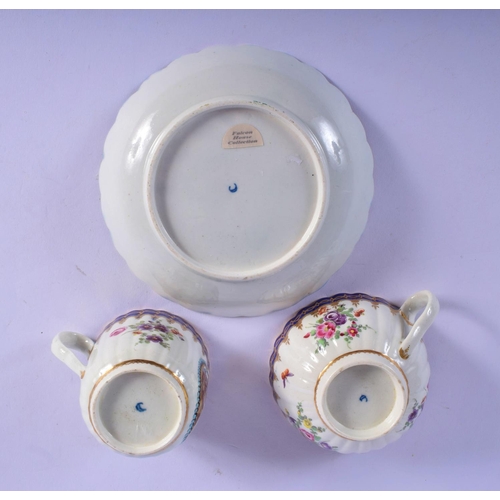 168 - Worcester trio c.1780, comprising a teacup, coffee cup and saucer, the fluted forms decorated in the... 