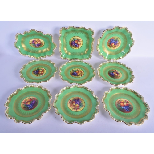 173 - A SET OF GEORGE JONES CRESCENT AND SONS PORCELAIN TEA WARES painted with fruiting panels. Largest 25... 