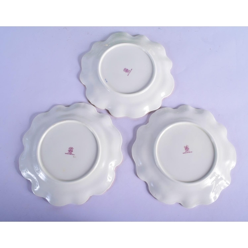 173 - A SET OF GEORGE JONES CRESCENT AND SONS PORCELAIN TEA WARES painted with fruiting panels. Largest 25... 