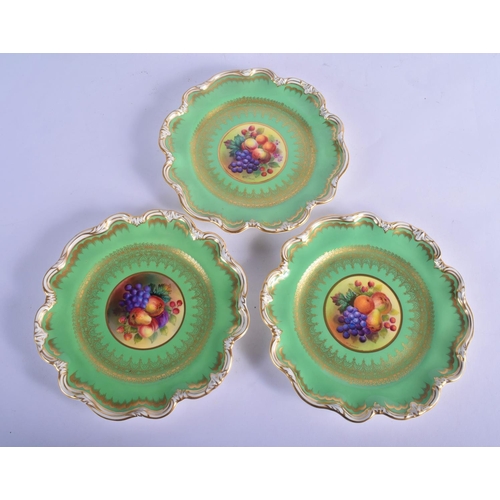 173 - A SET OF GEORGE JONES CRESCENT AND SONS PORCELAIN TEA WARES painted with fruiting panels. Largest 25... 