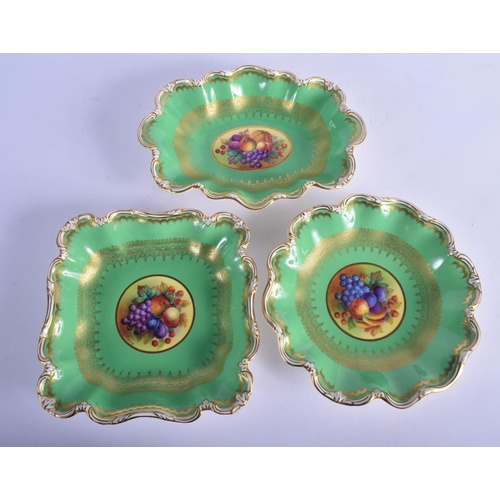 173 - A SET OF GEORGE JONES CRESCENT AND SONS PORCELAIN TEA WARES painted with fruiting panels. Largest 25... 