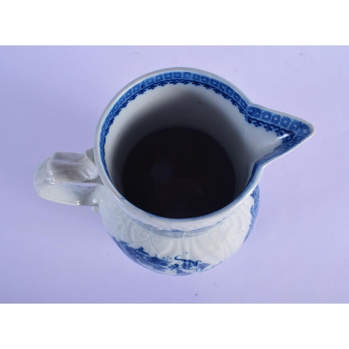 175 - Caughley large size mask jug printed with the Fisherman and Cormorant pattern.  24cm High