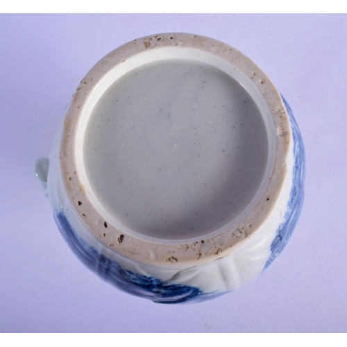 175 - Caughley large size mask jug printed with the Fisherman and Cormorant pattern.  24cm High