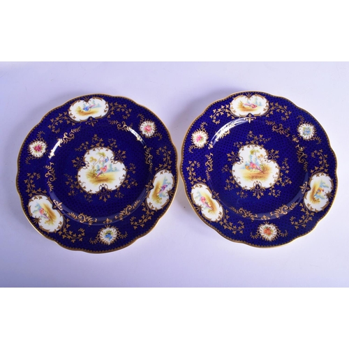 179 - Late 19th / Early 20th c. Coalport set of six plates and a square dish painted with birds in gilt ca... 