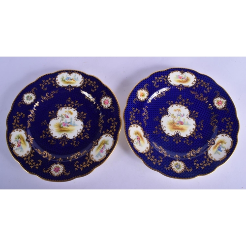 179 - Late 19th / Early 20th c. Coalport set of six plates and a square dish painted with birds in gilt ca... 