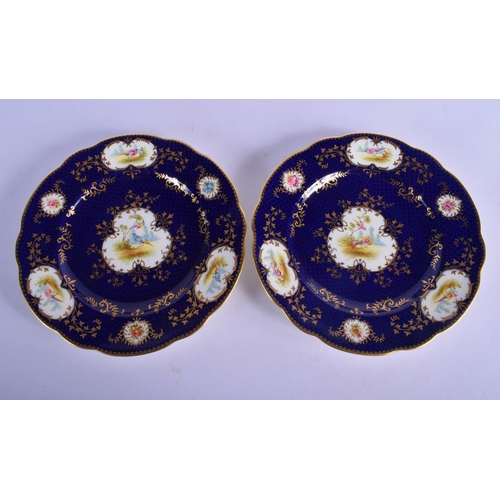 179 - Late 19th / Early 20th c. Coalport set of six plates and a square dish painted with birds in gilt ca... 