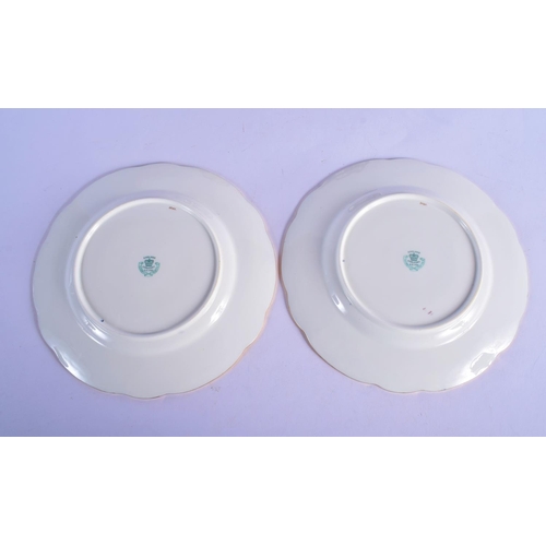 179 - Late 19th / Early 20th c. Coalport set of six plates and a square dish painted with birds in gilt ca... 