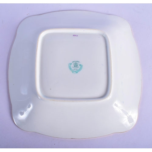 179 - Late 19th / Early 20th c. Coalport set of six plates and a square dish painted with birds in gilt ca... 