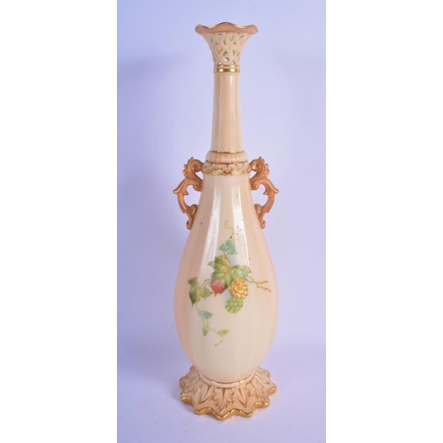 188 - Locke and Co Worcester vase with reticulated neck painted with flowers and leaves hightened in gold ... 